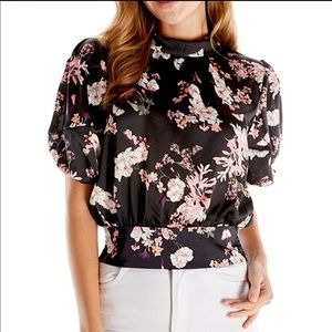 TCEC Puff Sleeve Satin Floral Top- M & L